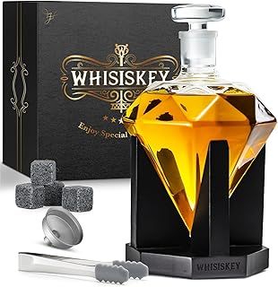 WHISISKEY - Whiskey Decanter Set - 700ML Diamond Carafe - Whiskey Gift Sets for Men - Whisky Set - Glass Gifts for Men - Inc. 4 Whiskey Stones, Accessories
