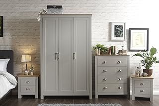 GFW Lancaster 4 Piece Bedroom Set Grey Bedside Cabinet Chest Of Drawers Wardrobe