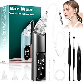 Ear Wax Removal Kit with Carrying Case, 6 Levels Ear Wax Vacuum Suction Remover, USB Charge Reusable Electric Ear Wax Remover Tool for Adults and Kids, Black