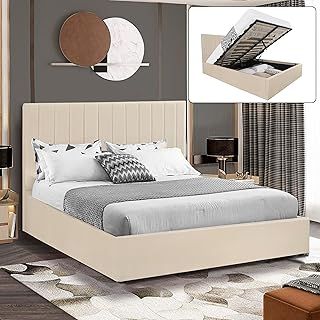 Ottoman Small Double Bed Frame, Upholstered Gas Lift Up Bed Frame with Storage, Ottoman Storage Bed with Gas Lift End Opening Wooden Slats, (4ft Grey Small Double, No Mattress Included)