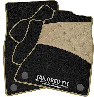 Car Mats FOR Fiat 500 2013-2020 Black Carpet & Beige Ribbed Trim & Beige Full Width Heel Pad [SAPP-1496]
