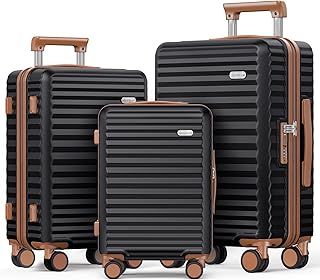 SHOWKOO Suitcase Sets 3 Piece Hardshell 100% PC Expandable Lightweight Carry on Travel Hand Luggage with Double Spinner Wheels & TSA Lock, Elegant Black