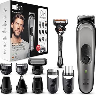 Braun 10-in-1 All-in-One Trimmer Series 7, Male Grooming Kit with Beard Trimmer, Hair Clippers, Nose Trimmer, Gillette Razor, Foil Shaver & Body Groomer, Gifts for Men, UK 2 Pin Plug, MGK7221
