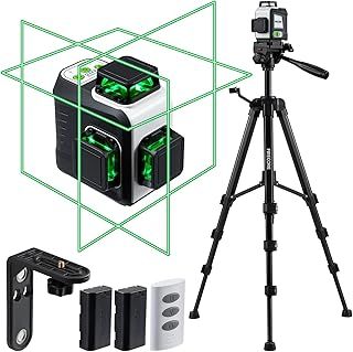 Firecore Laser Level with Tripod, Self-Levelling 3 x 360°, Green Cross Line Level for Construction and Alignment, 2 Rechargeable Lithium Batteries, Remote Control, Magnetic stand-G50