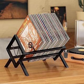 Vinyl Record Storage Holder - Metal Record Stand 80-100 LP Storage Vinyl Organizer for Albums Audio Easy to Assemble Black