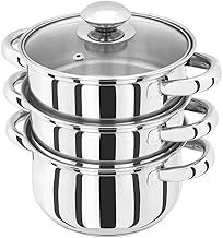 Judge Essentials Stainless Steel 3 Tier Steamer 16cm, Vented Glass Lid, Integral Casserole Pot, Oven Safe, Induction Ready