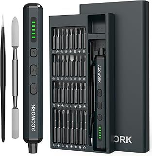 Mini Electric Screwdriver, 68 in 1 Precision Screwdriver Set with 64 Magnetic Bits, 5 Torque Settings, 4 LED Lights, Rechargeable Repair Tool Kit for Electronics, Phone, Camera, Laptop, Watch