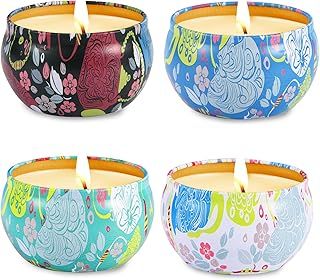 Scented Candles Gift Set of 4 Jasmine,Lotus,Lilac Blossoms & White Gardenia,Aromatherapy Candles, Natural Soy Wax Portable Travel Tin Candle, Birthday Gifts, Mother's Day,Gifts for Women