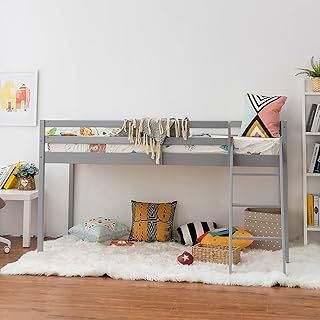 New Single Bed Frame 3FT White Solid Pine Wood Bed for Adults, Kids, Teenagers (Grey, Loft cabin bunk bed)