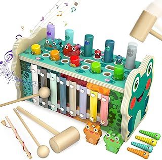 Rilso Wooden Montessori Toys for Babies,Whack A Mole Game Learning Educational Toddlers Toys - Birthday Gifts