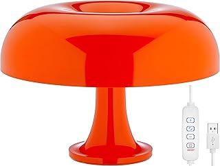 Mushroom Table Lamp for Bedside – Orange Vintage Lamp, USB LED Night Light for Bedroom and Living Room with 3 Color Lighting and Dimmable Function | Retro, Cool Funky Aesthetic Room Decor