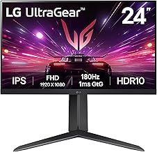 LG Ultragear Gaming Monitor 24GS65F, 24 Inch, 1080p, 180Hz, 1ms, IPS Display, HDR 10, NVIDIA G-Sync Compatible & AMD FreeSync, Smart Energy Saving, DisplayPort, HDMI