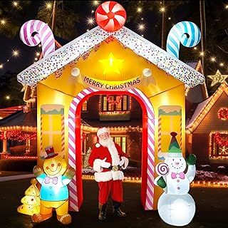9.8 Feet Christmas Inflatables Arch, Christmas Inflatable Archway with Snowman and Gingerbread Man Blow up Xmas Outdoor Indoor Decoration for Home Holiday Yard Lawn Garden Party Supplies