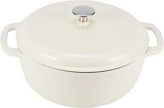 Amazon Basics Enameled Cast Iron Round Dutch Oven with Lid and Dual Handles, Heavy-Duty & Small, 4 L, White