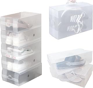 20 Pack Clear Plastic Shoe Storage Boxes, 30x18x10cm, Stackable, Foldable Shoe Organiser Box with Handle for Closet/Hallway/Under Bed