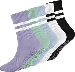 Radsocken 5 Pairs Non Slip Yoga Socks Pilates Socks for women and men with Grips, Anti-Slip Grip Socks Full Toe Ankle Socks for Ballet, Barre,Fitness,Hospital, Home