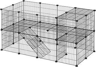 SONGMICS 2-Floor Metal Pet Playpen, 36 Grid Panels, Customisable Cage Enclosure for Small Animals, Guinea Pigs Hamster Runs, Rabbit Hutches, Includes Mallet, Indoor, 123 x 63 x 61 cm, Black LPI002B01