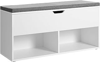 VASAGLE Shoe Bench with Cushion, Shoe Storage Bench with 8 Compartments and 4 Adjustable Shelves, Hallway Bench with Padded Seat, for Bedroom, Closet, Living Room, Cloud White LHS238W01