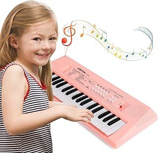 Docam Kids Piano Keyboard, 37 Keys Piano for Kids Music Piano with Microphone Portable Multi-Function Electronic Keyboards Educational Musical Gift Toys for 3 4 5 6 Year Old Girls Boys (Pink)