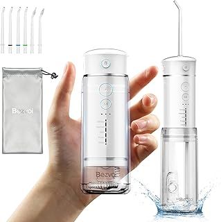 Water Flosser Cordless Travel, Mini Oral Irrigator with Telescopic Water Tank, 5 Modes, 6 Jet Tips, IPX7 Waterproof Electric Portable Water Teeth Cleaner Picks for Braces Bridges Care