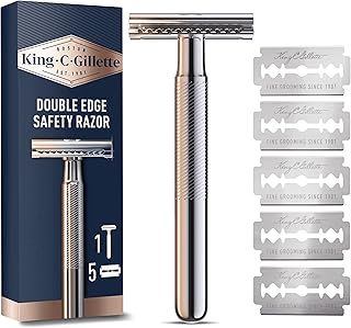 King C. Gillette Double Edge Safety Razor for Men, Gillette Razors for Men, 5 Platinum Coated Double Edge Razor Blades, Safety Razors for Men, Mens Razors for Shaving, Razor Blades Men