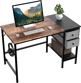 Computer Desk, Office Work Writing Desk with Drawer and Headphone Hook for Student and Worker, Laptop Table with Shelves, Modern Style Desks for Bedroom, Home, Office(100x50x75cm)
