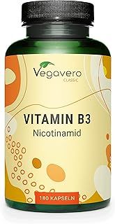 Vegavero Vitamin B3 Nicotinamide 500 mg | Flush Free Niacinamide | NO Additives, Lab-Tested | 180 Capsules | Vegan