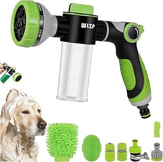 10 Spray Pattern Dog Wash, 8 Pieces Tool Include Hose Nozzle Foam Sprayer with Connectors, Attachment with Pet Bath Brush Car Wash Mitt and Dog Comb for Watering Plants, Lawn, Showering Pet