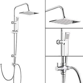 iBathUK | Modern Chrome Riser Rail Mixer Square Shower Head Kit for Bath Tap SP5106