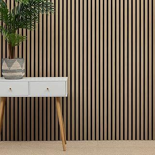 Generic WBM Acoustic Slat Wall Panel - Decorative & Sound Absorbing Wooden Slatted 3D Feature Pannelling Home Living Room Bedroom Interior Easy Installation Proofing 2400mm x 600mm Oak Natural