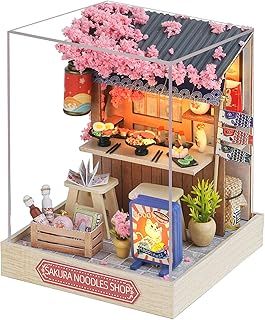 CUTEROOM DIY Miniature Doll House Kits, DIY House Kit with Dust Cover, 3D Wooden Dollhouse Kits to Build for Teens Adults Birthday Gift (Sakura)