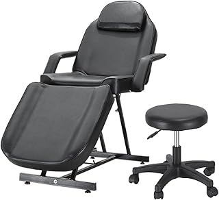 Balance Massage Bed Table Adjustable Reclining Beauty Salon Chair Tattoo Spa Facial Couch Bed with Stool (Black)
