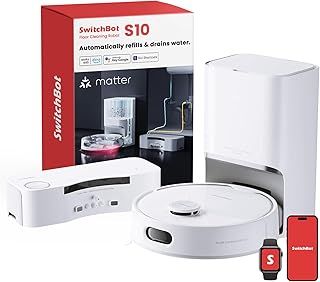 SwitchBot S10 Robot Vacuum Cleaner with Mop, Robotic Vacuum with Dual Station, Self Draining/Refilling, Auto Mop Washing/Drying, Liftable Mop, 6500Pa Suction, Self Emptying for 70 Days Hands-Free