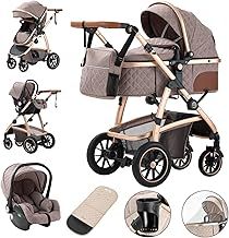 Gcarebb 3 in 1 Prams Travel System, Pushchair with Height Adjustable Handle, Travel Pram with Mosquito Net, Baby Stroller with Aluminum Frame for Newborn 0-4 Years