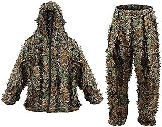 Ghillie Suit, 3D Leaf Hooded Camouflage Uniform Gillie Suit with Storage Bag, Breathable Ghillie Suits for Kids &Adults, Suitable for Turkey Hunting,Photography,Outdoor Game and Halloween