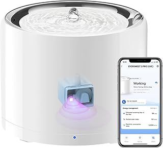 PETKIT Cat Water Fountain, UVC Wireless Pump, APP Control, 1.8L Cat Fountain Stainless Steel, Ultra Quiet, Hygienic Fresh Water for Cats Dogs, 3 Working Mode, Smart LED Light, Activated Carbon Filter