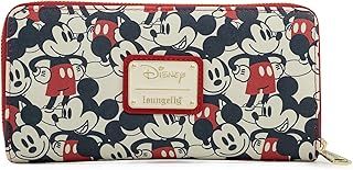 Loungefly Disney Mickey & Minnie Mouse Wallet Zip Around Clutch Faux Leather, Multicolor, Zippered Wallet