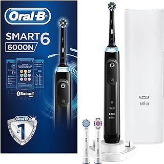 Oral-B Smart 6 Electric Toothbrushes Adults, App Connected Handle, 3 Toothbrush Heads & Travel Case, 5 Modes, Teeth Whitening, 2 Pin UK Plug, 6000N