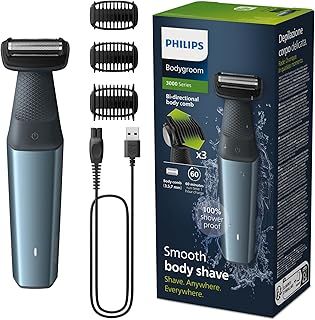 Philips Bodygroom Series 3000, Showerproof Groin and Body Trimmer, Close and Comfortable Shave, Complete Body Grooming, 60 Min. Runtime, Model BG3027/03