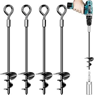 Ground Anchor Heavy Duty, 4 Pack Ground Pegs kits Fit for All Tents, Trampolines, Ground Anchoring Kit with Adaptor
