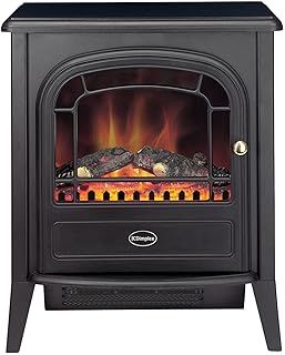 Dimplex Club Optiflame Electric Stove, Matt Black Free Standing Electric Fireplace with Artificial Logs, LED Flame Effect, 2kW Adjustable Fan Heater and Remote Control