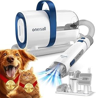 oneisall Dog Grooming Kit with Vacuum,Dog ClippersVacuum,12000Pa Powerful Suction 99% Pet Hair,Pet Grooming Vauum Kit with 7 Proven Tools for Shedding