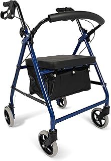Lightweight Foldable Rollator Easily Foldable Zimmer Frame Height Adjustable Including Basket Walker for Seniors Walking aid (Blue)