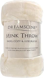 Dreamscene Luxury Faux Fur Mink Fleece Ultra-Soft Snug Cosy Decorative Throw Over-Bed Sofa Warm Blanket, Cream Ivory - 150 x 200cm
