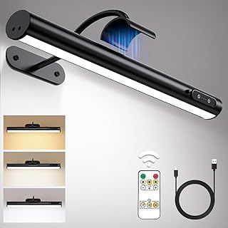 Hapfish Wireless Rechargeable Picture Wall Lights, Battery Operated Wall Lights with Remote Control, Magnetic Dimmable, Battery Powered Stick on Wall Light for Indoor Dartboard Mirror – Black
