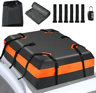 15 Cubic Feet Car Roof Bag, Waterproof 840D PVC Rooftop Cargo Carrier Box with Non-Slip Mat, 6 Door Hooks, Straps and Combination Lock, 424L Roofing Luggage Storage Bag for SUV Car
