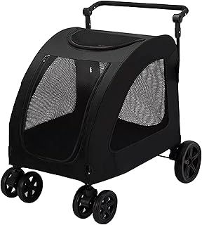 Portable Heavy Duty Dog & Cat Stroller - 4 Wheel Dog Buggy, Adjustable Handle, Supports Up To 80KG (Black)