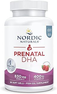 Nordic Naturals, Prenatal DHA, 830mg Omega-3 with EPA and DHA, High Dosage, Strawberry Flavour, 90 Softgels, Lab-Tested, Soy Free, Gluten Free, Non GMO