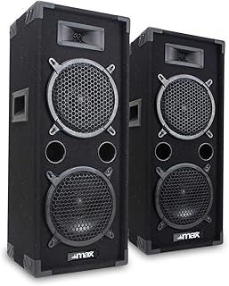 MAX Dual 8-Inch Passive DJ Speakers Pair - 1600W Compact Portable PA System with Deep Mega Bass, Midrange Drivers & Tweeters for Disco, DJ Events, Parties & Mobile Performers