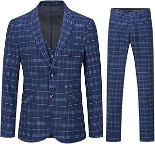 Allthemen Mens Suits 3 Piece Slim Fit Checked Suit Single Breasted Herringbone Vintage Tuxedo Formal Business Blazer Waistcoat Trouser